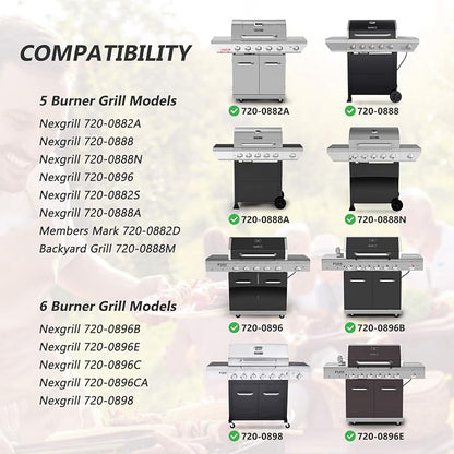Grill Replacement Parts for Nexgrill 5 Burner 720-0888, 720-0888N, Home Depot Nexgrill 720-0830H, Stainless Steel Grill Heat Plates Shield Tent, Burner Cover, Flame Tamer, Flavor Bar, 5 Pack