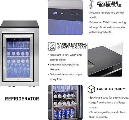 102" Outdoor Kitchen Island with Grill, 4-Burner 59,500 BTU Propane BBQ Island, Refrigerator, Sink with Trash Can Holder & 3-Drawer Cabinet, for Backyard and Patio Cooking, Silver