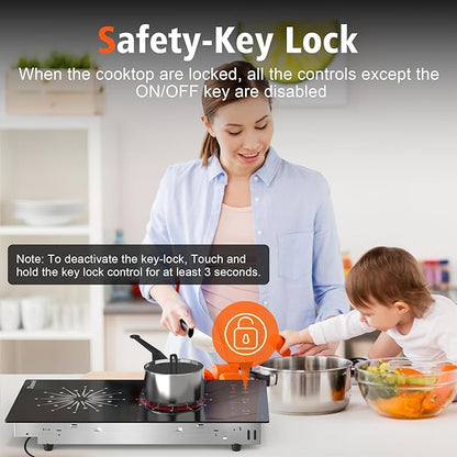2 Burner Electric Cooktop - 12 Inch Electric Stovetop Built-in & Countertop 2000W, 120V Portable Two Burner Radiant Electrical Cook Top Sensor Touch Control, Timer, Safety Lock, 110V Plug in