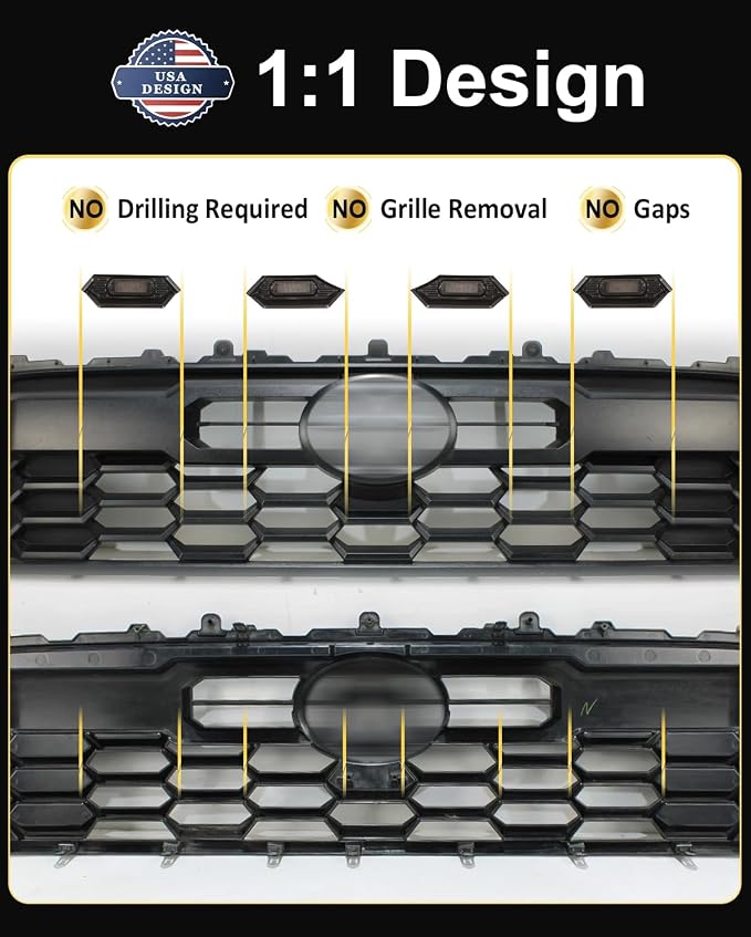 Grill Light for Toyota Tacoma 2024-2026 TRD Sport Offroad PreRunner, Yellow | 4th Gen Tacoma Raptor Grille Lights, Upgrade Tacoma Front LED Lights, Snap-in Installation, OEM Style, Off-road Driving