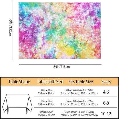 TKS MITLAN Tie Dye Tablecloth 60x84 Inch Rectangular Rainbow Splash Tie Dye Pattern Oblong Table Cloth Kitchen Table Decorations for Home Dinner Party