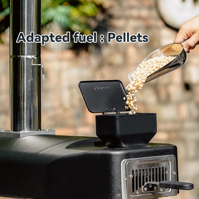 Wood Pellet Pizza Oven with Rotatable Stone, Portable Pellet Pizza Oven with Chimney and Door, Outdoor Pizza Stove for Backyard, Camping, Picnicking, RV, Tailgating, PS106