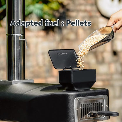 Wood Pellet Pizza Oven with Rotatable Stone, Portable Pellet Pizza Oven with Chimney and Door, Outdoor Pizza Stove for Backyard, Camping, Picnicking, RV, Tailgating, PS106