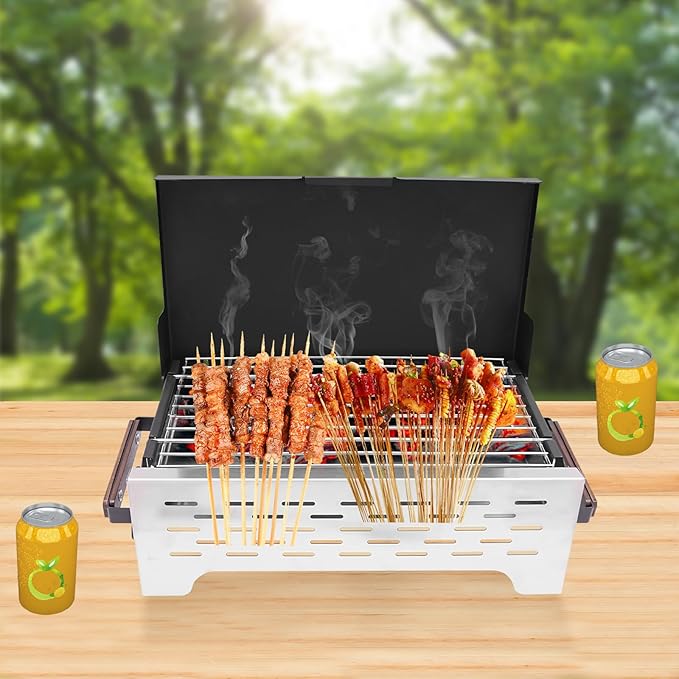 Tabletop Charcoal Grill, Portable Outdoor Camping Charcoal BBQ Grill for Camping Picnics, Backyard Garden Beach Party, Installation-free
