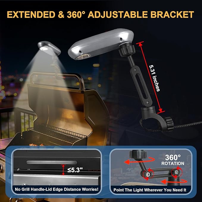 Grill Light for Outdoor, Fathers Day Dad Gifts for Men, Rechargeable Automatic On/Off Tilt Sensor BBQ Light for Blackstone Griddle Weber Grill, 360° Adjustable Universal Bracket, Grilling Accessories