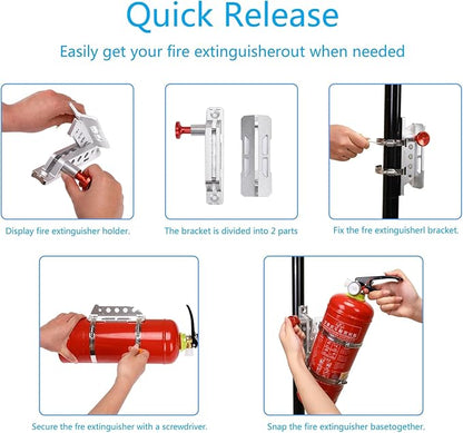 Universal Fire Extinguisher Mount, Aluminum Quick Release Roll Bar Fire Extinguisher Bracket Holder with 8 Clamps Compatible with Jeep Wrangler JK TJ JL JKU Polaris RZR Ranger UTV, Gold