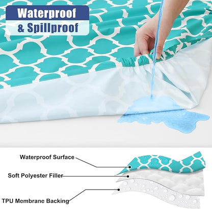 Smiry Picnic Table Cover with Bench Covers, Waterproof Elastic Fitted Tablecloth for 5 Foot Tables, Washable Polyester Tablecloths for Camping, Indoor & Outdoor (Teal, 30x60 Inch 3-pc Set)