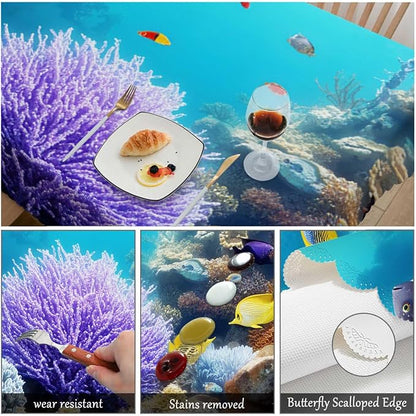 Swono Underwater World Tablecloths Tropical Coral Reefs Jellyfish Kitchen Dinning Tabletop Decoration, Polyester Table Cover for Indoor Outdoor 50x72 Inch Tablecloth