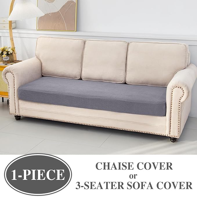LA MEACK Couch Cushion Cover Chaise Lounge Cover Washable Separate Seat Chaise Couch Cover Stretch Sectional Sofa Slipcover(1 Piece for Chaise or Sofa 3-Seater, Light Grey)