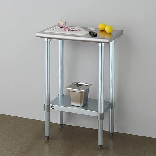 ROCKPOINT Stainless Steel Table for Prep & Work 14x24 Inches, NSF Metal Commercial Kitchen Heavy Duty Table with Adjustable Under Shelf and Table Foot for Restaurant, Home and Hotel