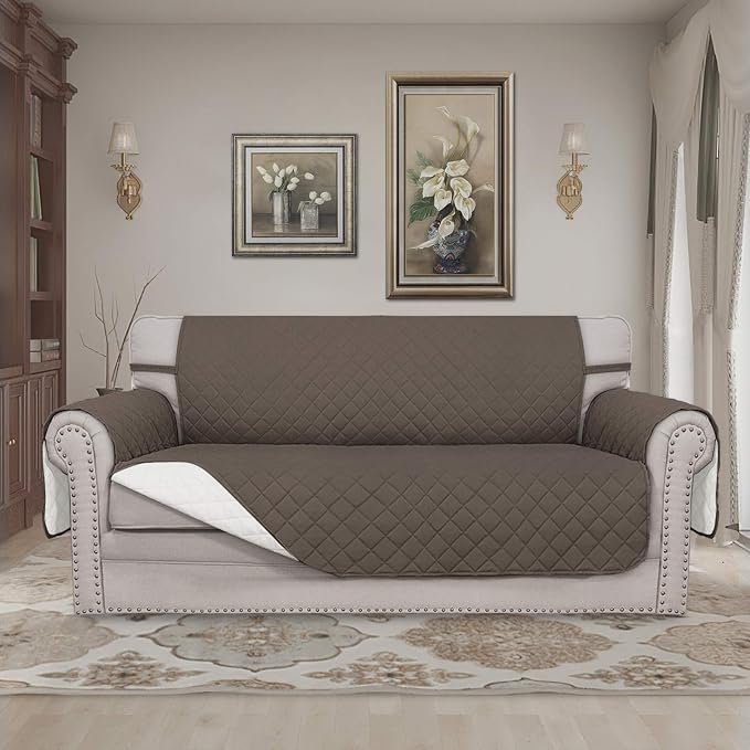 Easy-Going Reversible Couch Cover, 2 Cushion Sofa, Taupe/Ivory | Oversized Loveseat, Machine Washable Slipcover For Dogs, Water Resistant Mat, Living Room, Non-Slip Sofa Cover, Pet Friendly