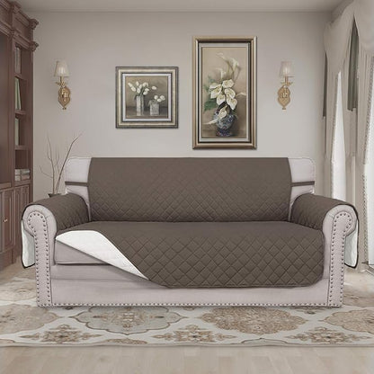 Easy-Going Reversible Couch Cover, 2 Cushion Sofa, Taupe/Ivory | Oversized Loveseat, Machine Washable Slipcover For Dogs, Water Resistant Mat, Living Room, Non-Slip Sofa Cover, Pet Friendly