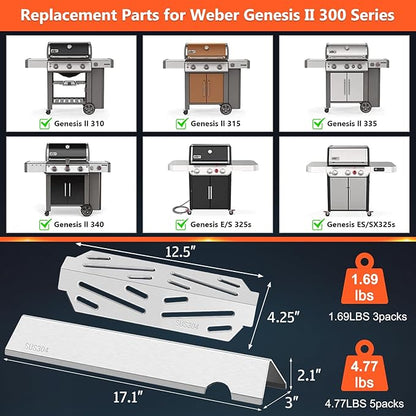 Genesis ii Flavorizer Bars Heat Deflector Replacement Parts for Weber Genesis II 300 /LX 300, GS4 Genesis II E-310 E-315 S-335 Grills, Genesis 2 Grill Parts for Weber 66795 66685, 304 Stainless Steel