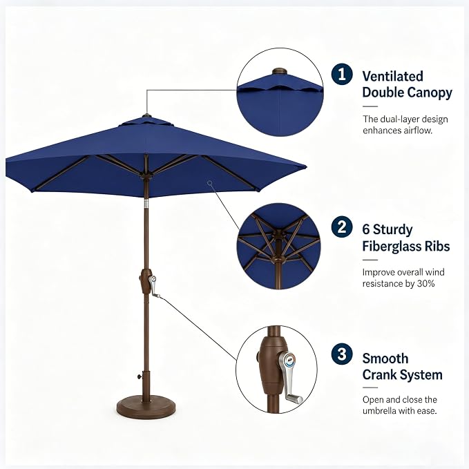 7.5ft Patio Umbrella, Outdoor Table Market Umbrella with Smooth Crank Lift, 6 Windproof Fiberglass Ribs, UPF50+ UV Protection for Deck, Pool, Garden and Backyard