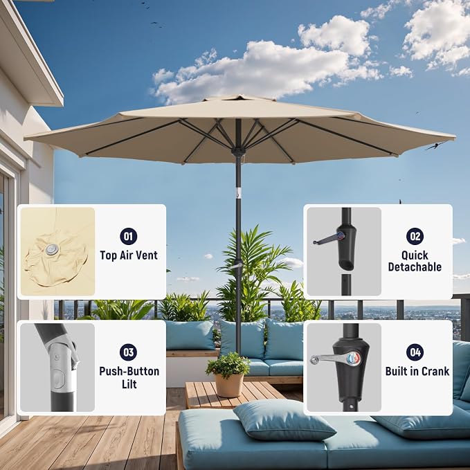 Outdoor Patio Umbrella, 8 Ribs Market Table Umbrella