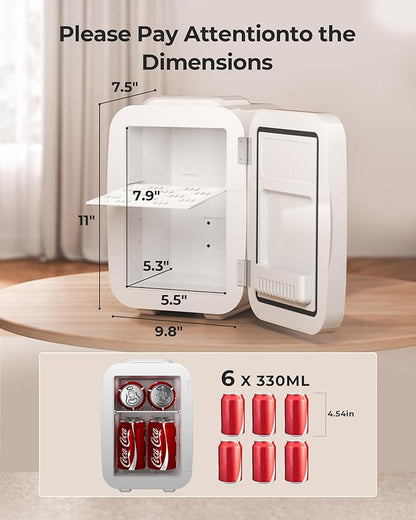 BEICHEN Mini Fridge, 4 Liter/6 Can Portable Refrigerator for Bedroom Office Dorm Car– Fast Cooling, Low Noise, 100-125V AC/5-12V USB Small Compact Refrigerator for Skincare, Food, Drinks(White)