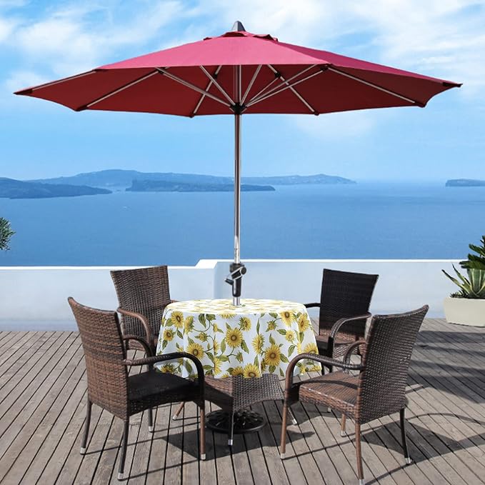 UMINEUX 60" Outdoor Round Tablecloth with Umbrella Hole and Zipper | Spring/Summer Waterproof Round Patio Table Cover for Picnic/BBQ/Garden, Sunflower