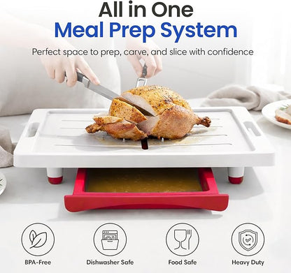 Large Cutting Board - XL Meal Prep System with Juice Groove, Spikes, Drip Tray & Removable BPA Free Cutting Board - Patented Multi-Feature Design Carving Board - BBQ Essential & Kitchen Gifts