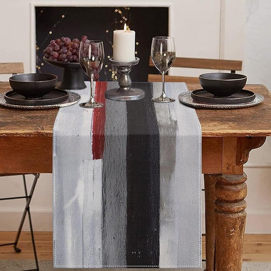 Emvency Black and White Table Runner, Modern Grey Red Art Painting for Kitchen Coffee Table Family Dinners Holiday Parties Wedding Events Decor(13x72 inch)