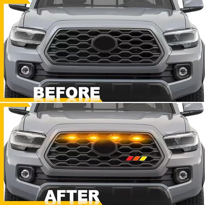 Amber led Grill Lights Emblem for Toyota Tacoma 2020-2023 TrdSport Offroad | 4pcs ,TRD Off Road Sport OEM Grill,Rapt0r Lights for Tacoma 6 LED Upgrade Grille Light