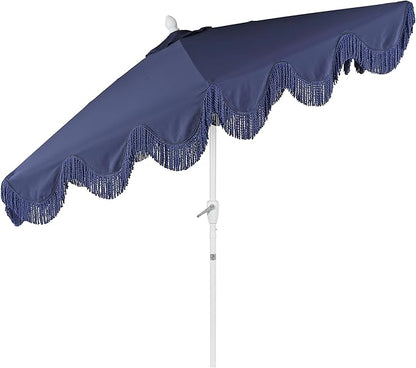JONATHAN Y UMB1001 Collins 9 ft. Classic Cottage Tassel Market Patio Umbrella with Auto-Tilt, Crank, Wind Vent and UV Protection