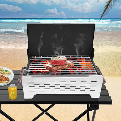 Charcoal BBQ Grill, Portable Folding Outdoor Camping Tabletop Charcoal Grill for Park Camping Picnics Beach Party Cooking, 15.75 * 8.27 in