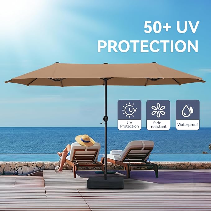 GREEN PARTY 13 ft Outdoor Patio Umbrella, Large Rectangular Table Umbrellas | Double-Sided, UV & Fade Resistant Canopy for Deck Poolside Garden Backyard, Market Umbrella with Crank & 1.5" Pole, Tawny