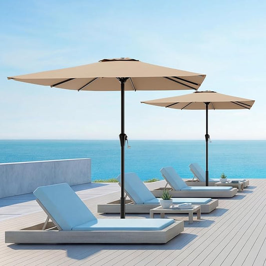 AreShark 8' x 10' Rectangle Patio Umbrellas for Outdoor, Outdoor Table Umbrella, Large Outdoor Patio Umbrellas with 8 Sturdy Ribs for Pool, Garden, Market (Beige)