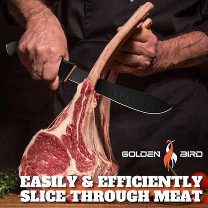 Golden Bird Butcher Knife 8″ - Bullnose Carving Knives with Non-Slip Handle, Large Meat Knives with German Stainless Steel, Gift for Men