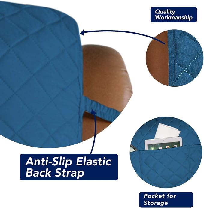 PureFit Reversible Recliner Chair Covers Couch Covers for Dogs, 28 in | Peacock Blue/Beige, Water Resistant Couch Protector, Washable Pet Couch Cover with Non Slip and Elastic Straps For Kids