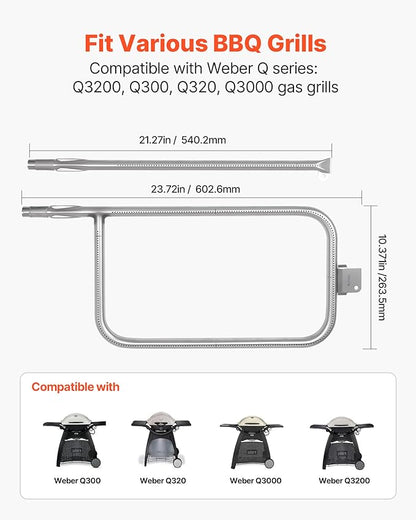 VEVOR Grill Burner Tube for Weber Q3200, Q300 (2013 & earlier), Q320, Q3000 (2014 & newer), 23.75 inch 304 Stainless Steel Tube Burner for Weber 404341, 57060001, 586002, Replacement Part 60036, 80385