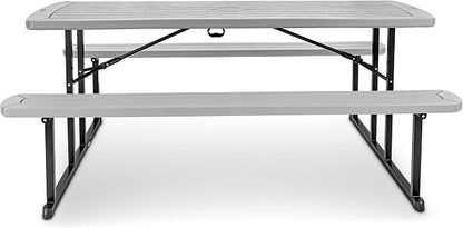 OEF Furnishings Heavy Duty Blow Molded Folding Picnic Table- Light Speckled Grey, Black Frame