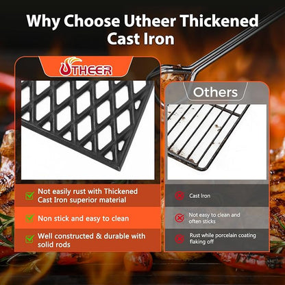 Utheer Grill Parts for Dyna-Glo DGF371CRP-D DGH373CRP-D 3 Burner Gas Grill, 15.4" Stainless Steel Burners, Cast Iron Grill Grates & Porcelain Steel Heat Plates, Heavy Duty Dyna-Glo Grill Accessories