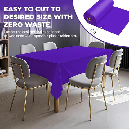 54 Inch X 300 Feet Plastic Table Cover Roll Premium Disposable Plastic Tablecloth for All Type/Shape Tables | Picnic, Party, Banquet, Birthdays, Weddings (Purple, 54 Inch X 300 Feet)