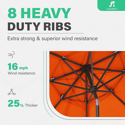JEAREY 9FT 3 Tier Patio Umbrella Outdoor Market Umbrella Table Umbrellas with 8 Ribs 1.5 Pole Push Button Tilt and Crank UV Protection for Garden,Orange