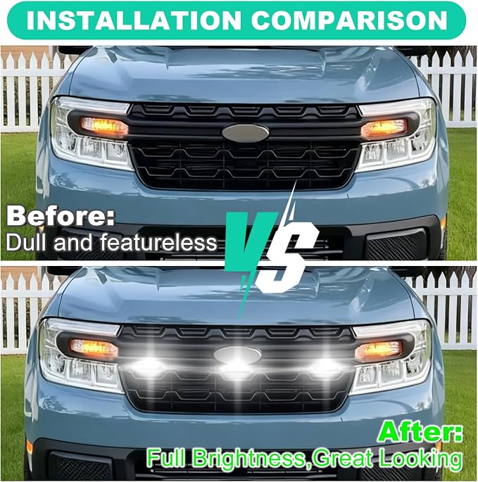 Front Grille Led Light For 2022-2025 2026 Ford Maverick Accessories | Fits Maverick XL Only,Snap-fit,Smoked lens,Raptor Style Grille Lights with adaptor fuse Waterproof(Only Fit XL-White)