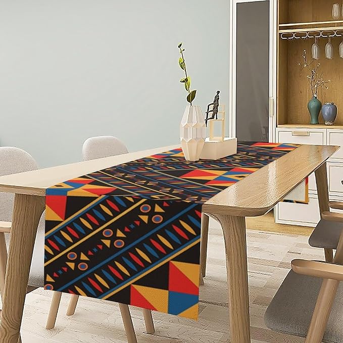 African Aztec Tribal Table Runner, Vintage Geometric Pattern Abstract Ethnic Traditional Kitchen Table Runner Decoration for Farmhouse Home Holiday Parties 13x36in