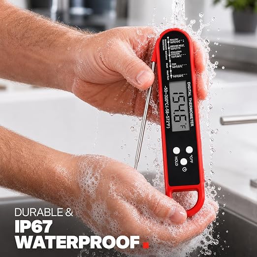 Digital Meat Thermometer for Cooking and Grilling - Instant Read Food Thermometer with IP67 Waterproof, Strong Magnet and Calibration - Professional Kitchen BBQ Probe for Turkey, Steak