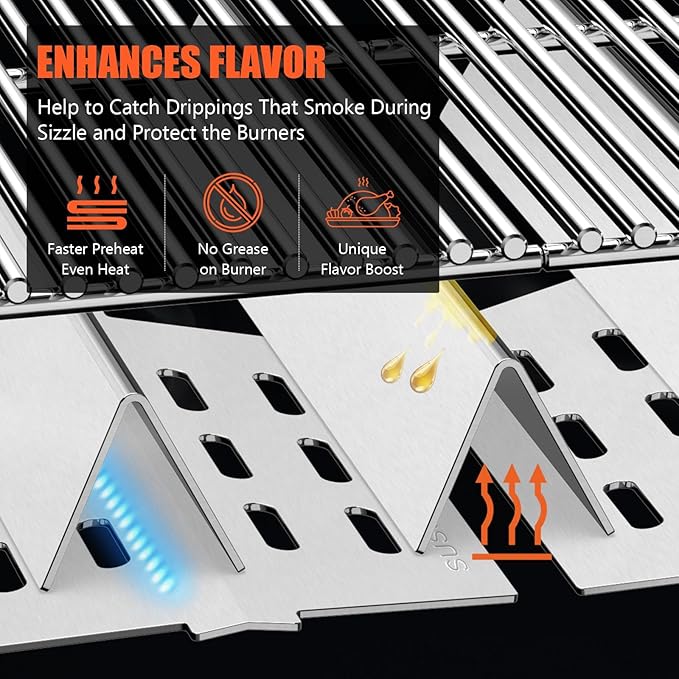 QuliMetal SUS304 17.5" Flavorizer Bars for Weber Genesis 300 Series Grills with Front Control, Grill Parts for Weber Genesis E310 E320 E330 S310 S320 S330, Heat Plate Replacement 7620 7621, 5 Pack
