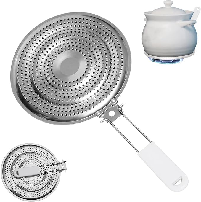 Heat Diffuser Plate,Double Layers Stainless Steel Gas and Electric Stove Diffuser Plate with Cool-Touch Handle for Even Heat Distribution, Scorch Prevention and Slow Cooking(COLOR:Silver)