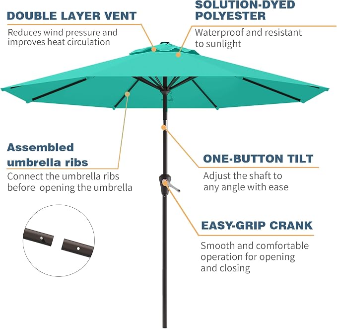 10FT Patio Umbrella, Outdoor Umbrella with Push Button Tilt and Crank, 8 Sturdy Ribs, UV Protection & Waterproof Market Umbrella for Pool, Backyard, Beach,Deck