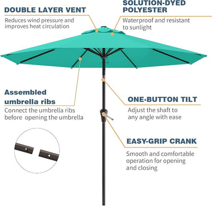 10FT Patio Umbrella, Outdoor Umbrella with Push Button Tilt and Crank, 8 Sturdy Ribs, UV Protection & Waterproof Market Umbrella for Pool, Backyard, Beach,Deck