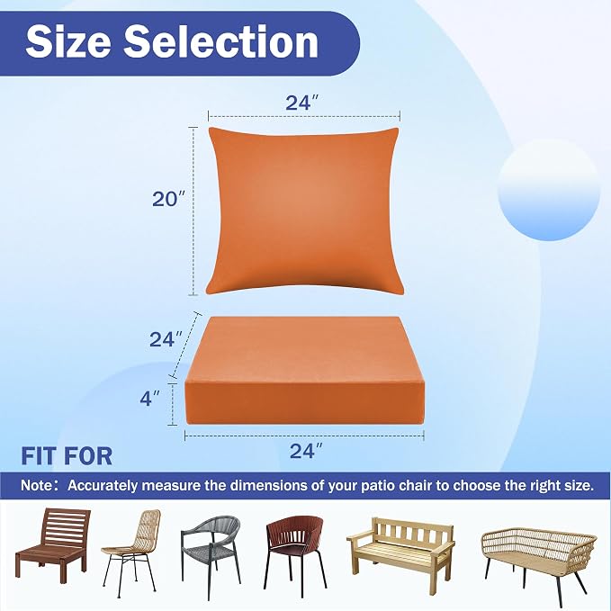 IASEAHK Outdoor Seat Cushion Set, Waterproof & Fade Resistant Patio Chair Cushions, Outdoors Cushion for Patio Furniture, 24 x 24 x 4 Inch, Outdoor Couch Cushions with Handle and Ties, Spice