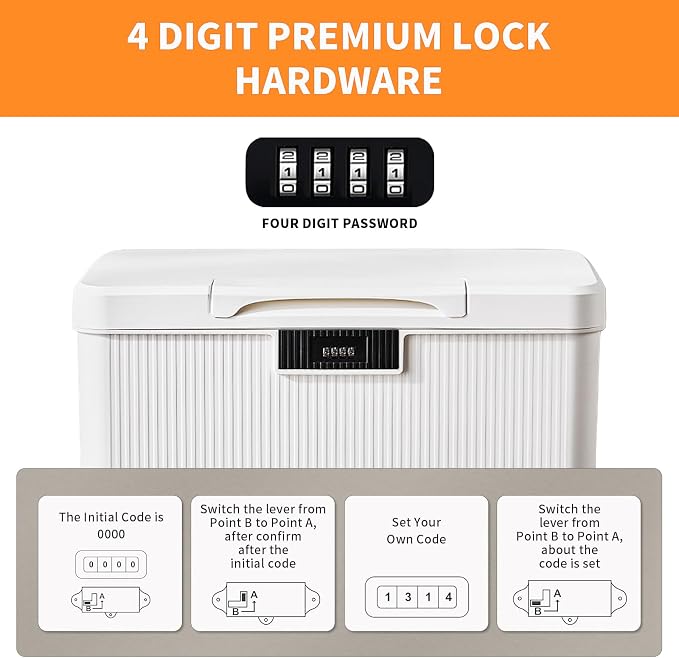 RUIAN Lockable Storage Container Bin, 10 Gallon & 4.2 Gallon Security Portable Combination Lock Plastic Box, Suitable for Storing Important Items and Documents (Milk White)