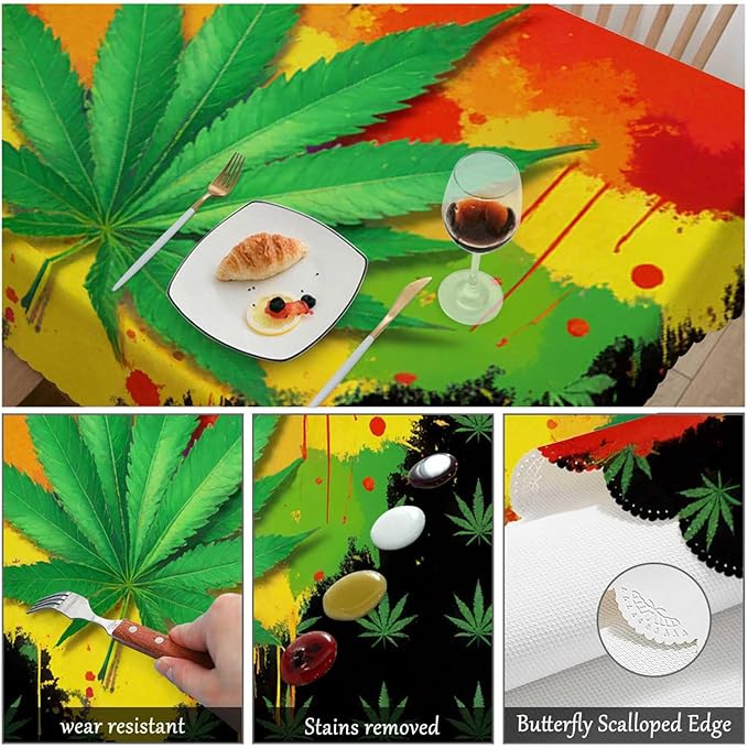 Swono Marijuana Leaf Rectangular Tablecloth Colorful Cannabis Leaves and Heart Heavy Duty Table Cloth Kitchen Dining Room Table Cover for Party Dinner 50x72 Inch Tablecloths