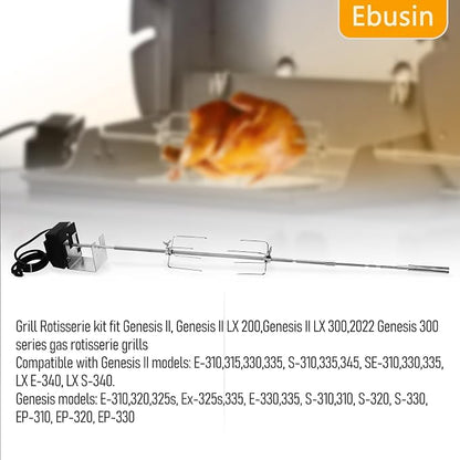 7652 Grill Rotisserie Kit for Genesis II/Genesis II LX 200/300 Series,7652 Stainless Steel Rotisserie Suitable for All Kinds of Meat,for Family Picnic,Camping