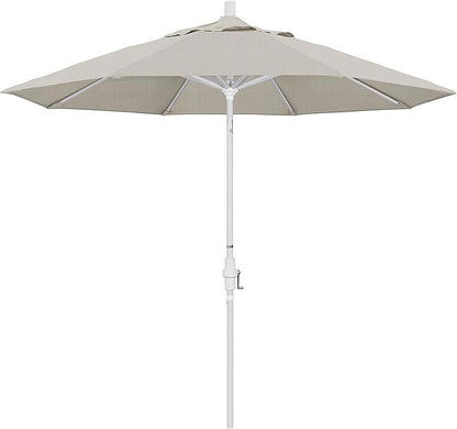 California Umbrella 9' Round Aluminum Market Umbrella, Crank Lift, Collar Tilt, White Pole, Woven Granite Olefin