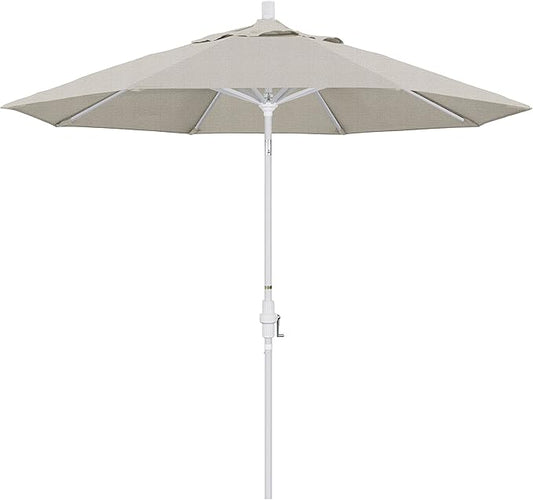 California Umbrella 9' Round Aluminum Market Umbrella, Crank Lift, Collar Tilt, White Pole, Woven Granite Olefin