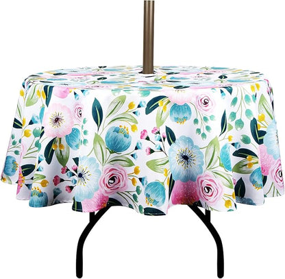 EHouseHome Outdoor Indoor 60inch Round Tablecloth with Umbrella Hole and Zipper, Waterproof Zippered Patio Cloths, Spring/Summer Table Covers for Backyard Circular Table/BBQs/Picnic