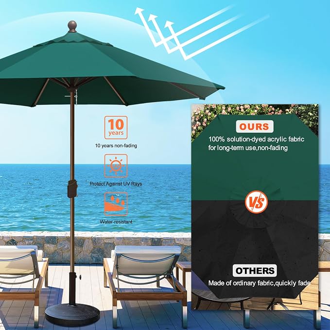 Eurmax USA 10-Year-Non-Fading 10FT Outdoor Patio Market Umbrella,UPF50+ UV Resistant Sun Shade,Heavy Duty Commercial Grade,Crank Lift Design,Windproof Vented Top for Garden,Pool,Deck,Forest Green